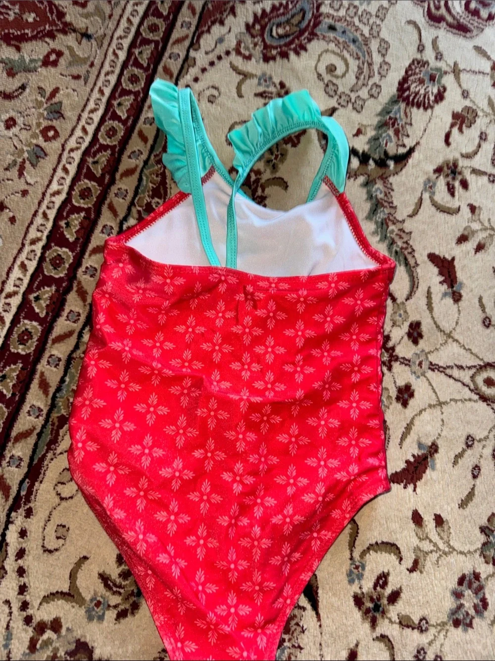 Disney Girls Red Elena of Avalor One-Piece Swim Suit with Teal Straps